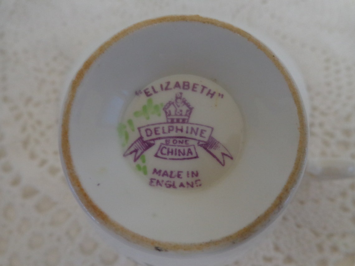 Vintage Delphine Bone China Tea Cup and Saucer, Teacup elizabeth Saucer