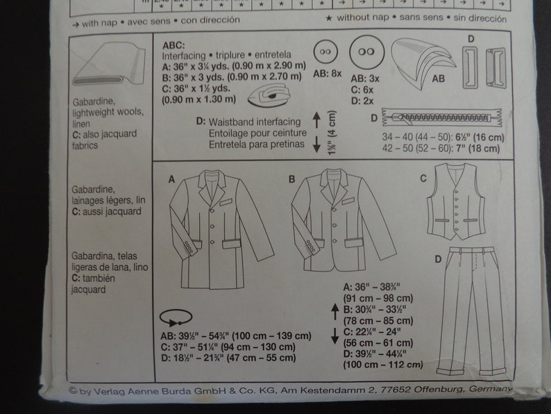 Man Jacket Suit With Vest Sewing Pattern By Verlag Aenne Burda Vest And Pants Sewing Classic Pattern Sizes 34 to 50