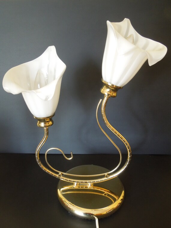 希少 70s  ヴィンテージ ランプ ZANETTI Murano モダン Vintage Murano Glass White Calla Lily Lamp, Mid Century
