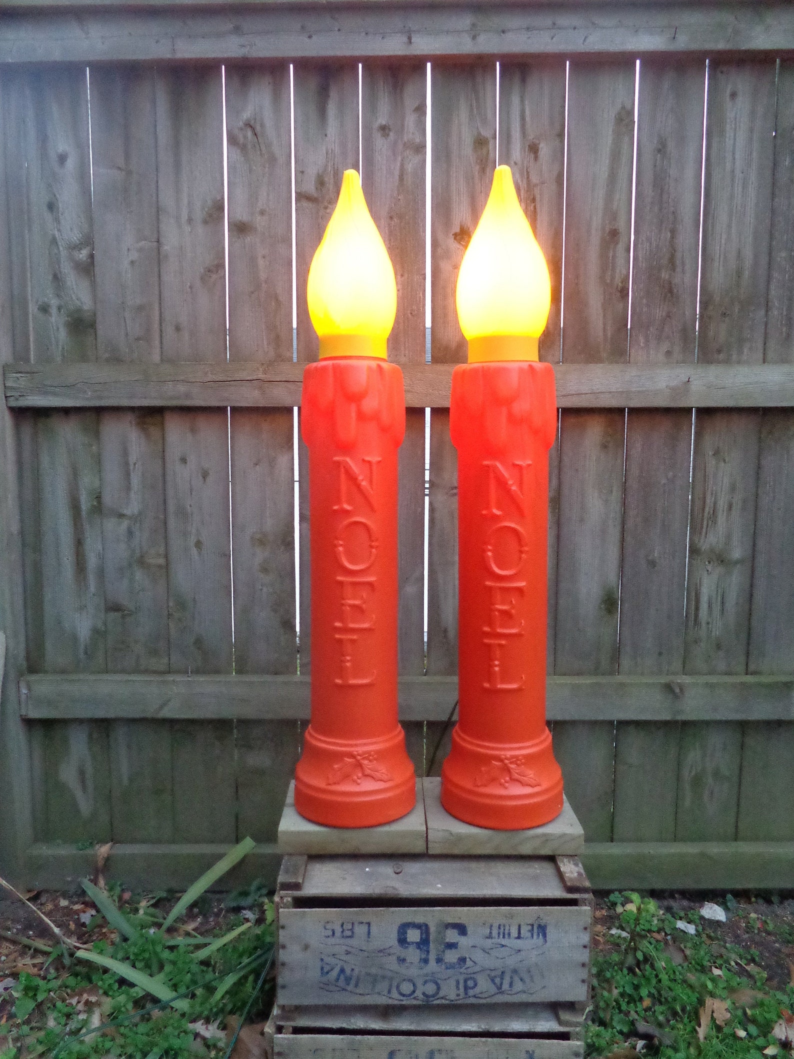 Pair Of Vintage Christmas Large Blow Mold Candles Light Up Etsy