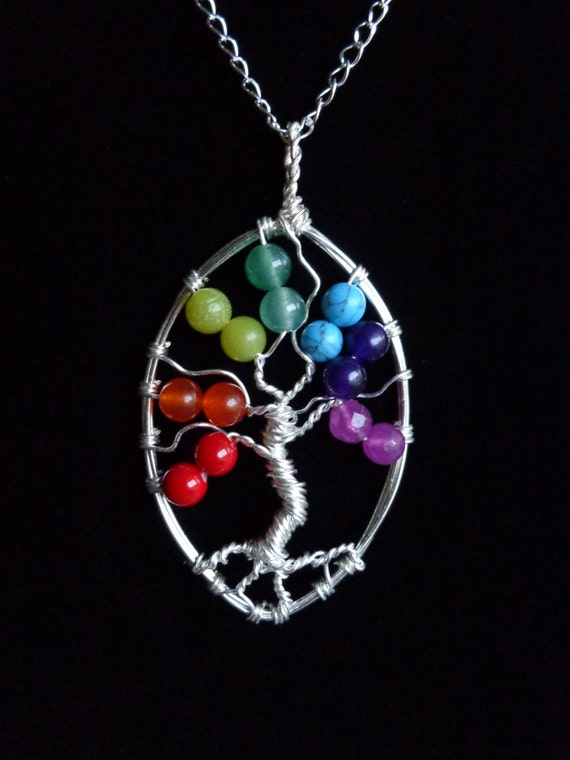 Items similar to Seven Chakras Tree of Life Pendant, Gemstones Pendant