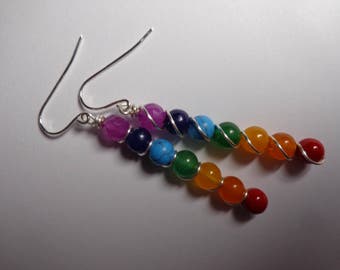 Seven Chakras Earrings, Gemstones Earrings,Wire Wrapped Earrings, Handmade by Iris Jewelry Creations.