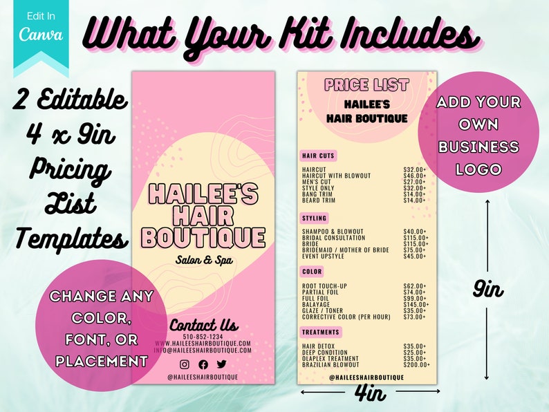 Blush Pink Editable Price List Template Printable Business Etsy