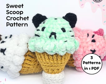 Ice Cream Cat Crochet Pattern | Amigurumi Scoop Plush PDF Bundle | Beginner Friendly