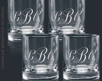 Set of 4 - Old Fashion on the Rocks - Bourbon or Whiskey Glass - 11oz - w custom monogram etch
