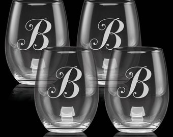 15oz Luminarc Stemless Wine Glasses - with etched personalization - SET 4