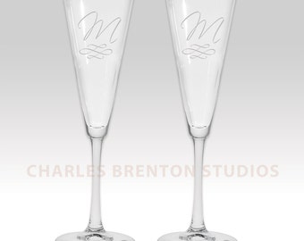 Trumpet Style Champaign Flutes 6.5 oz- with etched personalization - SET 2