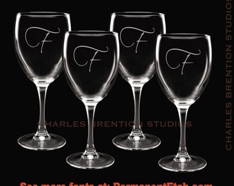 10.5 oz Nuance Wine Glasses - Set of 4 - With Personalized Etched Monogram