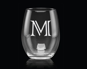 15 oz Luminarc Stemless  Wine Glasses personalized etched monogram 1 pc FREE SHIPPING