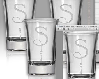 4 Pc Set of Shot Glasses 1.5 oz.  with Personalized Etched Monogram