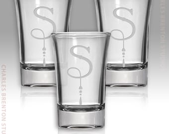 3 Pc Set of Shot Glasses 1.5 oz.  with Personalized Etched Monogram