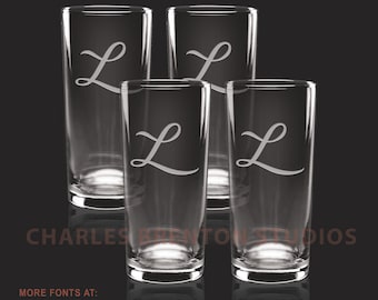 Deluxe Cooler Drinking Glass - Set of four 15 oz - With Personalized Etched Monogram