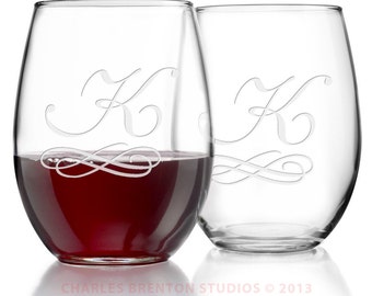 21oz Luminarc Stemless Wine Glasses - with etched personalization - SET 2 - with indiviual gift boxes