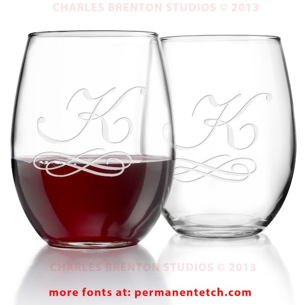 21oz Luminarc Stemless Wine Glasses - with etched personalization - SET 2 - with indiviual gift boxes