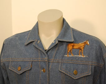 denim jacket horses womens embroidered blue brown jean mare equestrian retro mens ladies