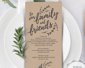 Wedding Place Setting Thank You Card for our family and friends, Instant Download Editable PDF Template,  Kraft rustic design (TED408_2h)