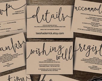 wedding insert cards pdf template instant download etsy