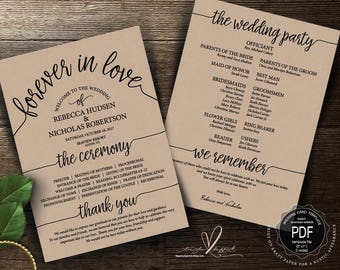 wedding program pdf card template instant download editable etsy