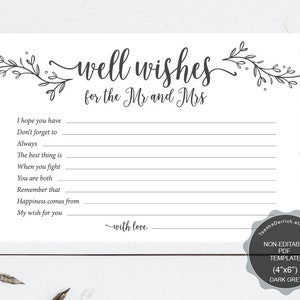 Well wishes for the Mr and Mrs printable PDF template Instant | Etsy