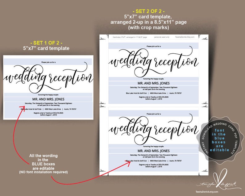 TED439/_2 instant download PDF template rustic calligraphy Wedding Reception Invitation card PDF editable template dinner and dancing