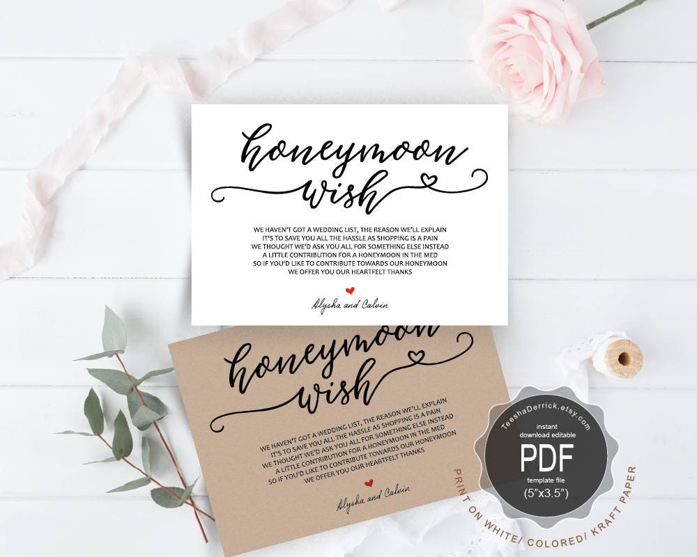Honeymoon Wish PDF card template instant download printable | Etsy