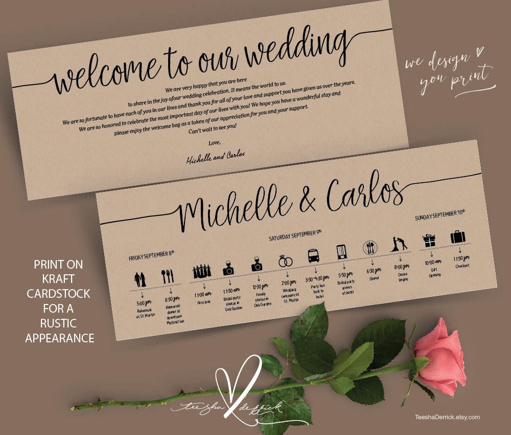 Printable Wedding Timeline card design t0303 Wedding | Etsy