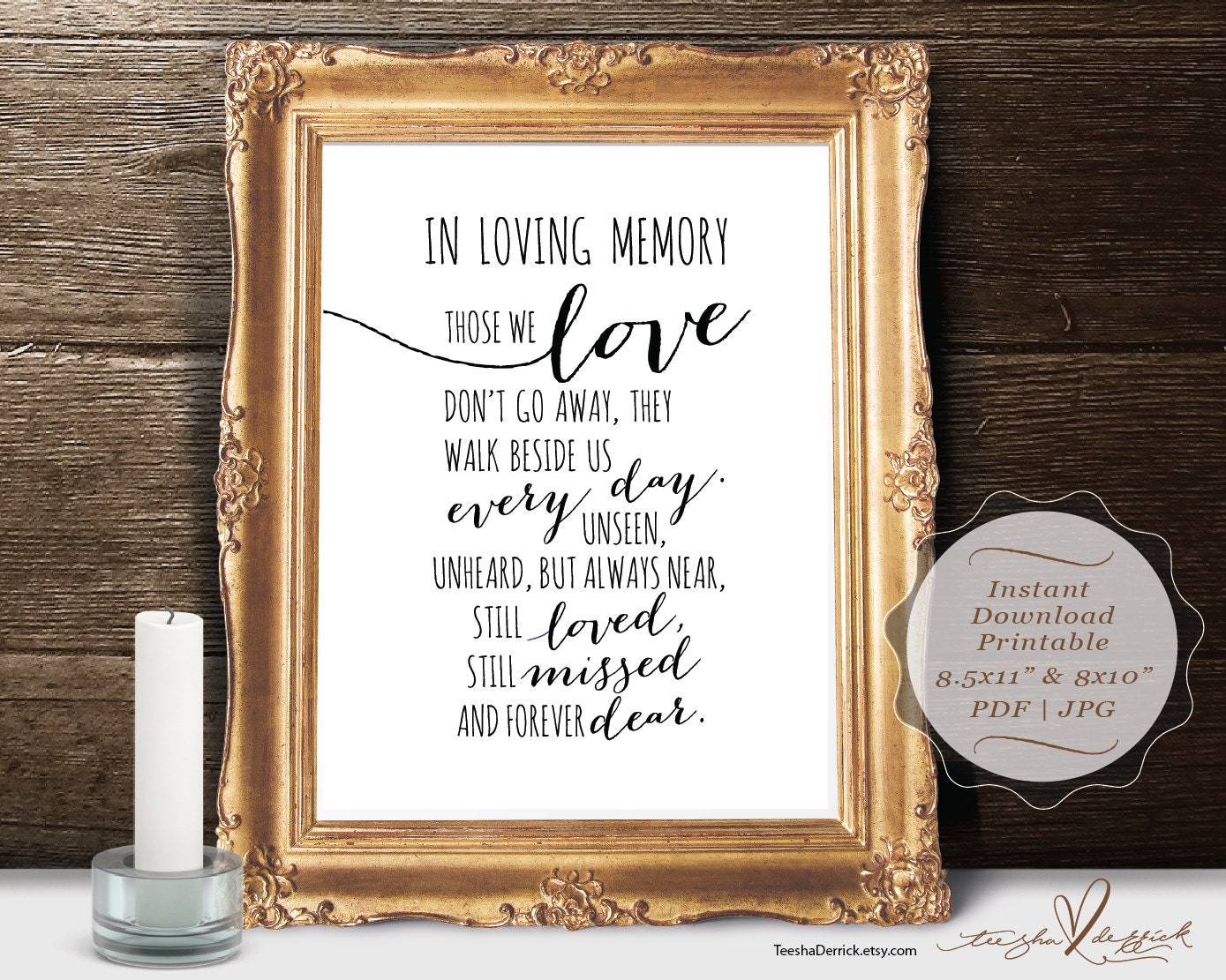8x10 In loving memory Sign Printable Wedding loving memory sign INSTANT DOWNLOAD memorial sign pdf Diy Rustic Wedding Sign