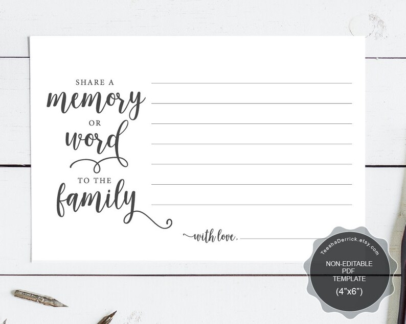 Share a memory card template funeral word to the family PDF Etsy