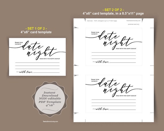 date night card template instant download printable pdf template date night ideas bridal shower advice suggestion date jar ted459_1 date night template