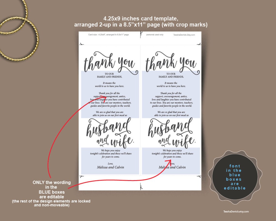 Wedding Place Setting Thank You Card Instant Download Etsy