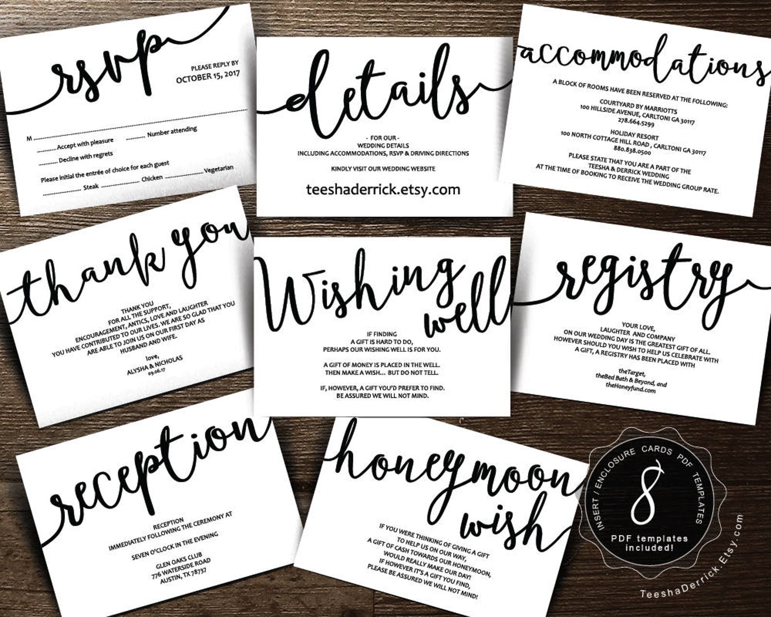 Wedding Insert Cards PDF Template instant Download Etsy