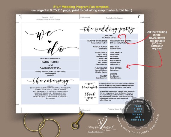 We Do Wedding Program Fan Pdf Card Template Instant Download Etsy