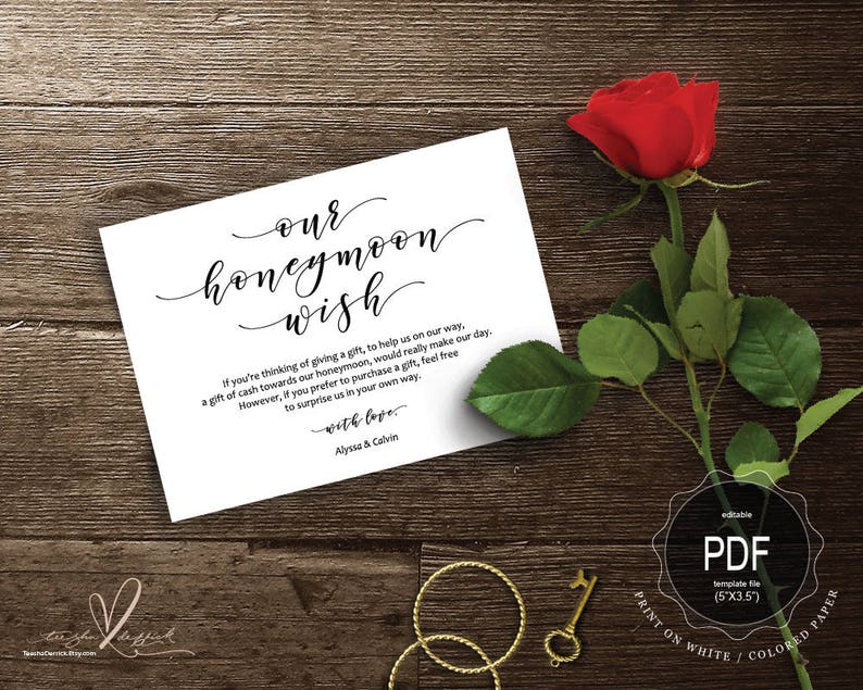 Honeymoon Wish PDF card template instant download printable | Etsy