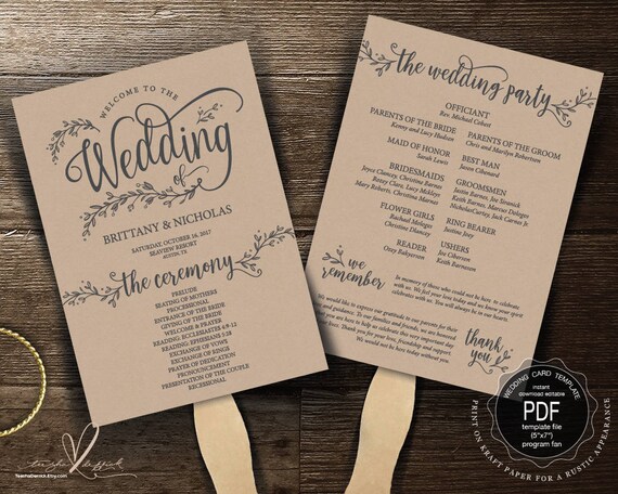 Wedding Program Fan Pdf Template Instant Download Editable Etsy