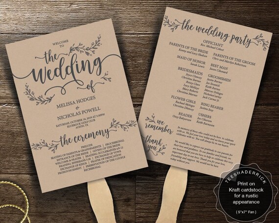 Rustic Wedding Program Fan Pdf Card Template Instant Pdf Etsy