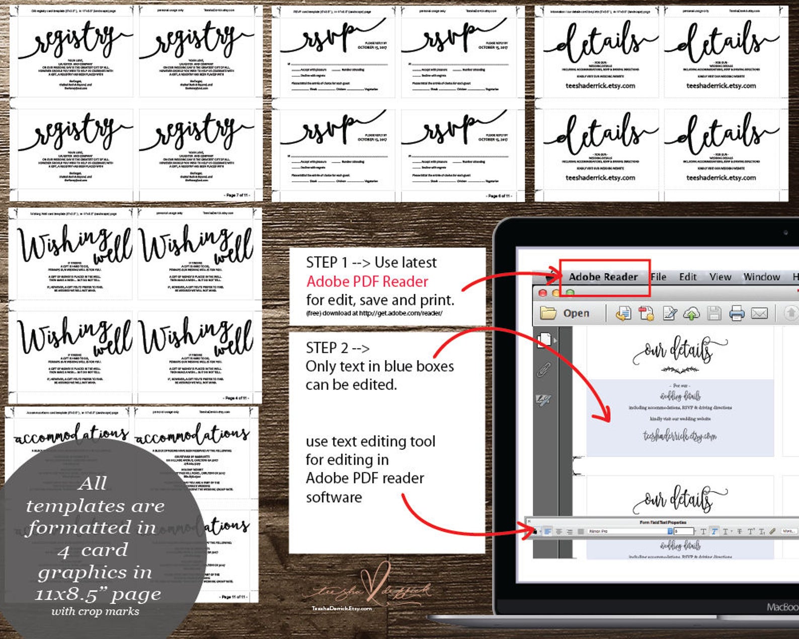 Wedding Insert Cards PDF Template instant Download Etsy
