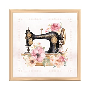 Arte de parede para impressão de máquina de costura vintage, impressão quadrada, cartão de felicitações faça você mesmo