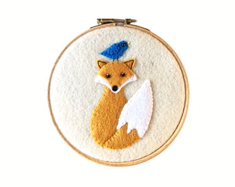 Fox Felt Appliqué PDF Sewing Pattern - Embroidery Hoop Art - Instant Download - Easy to Sew