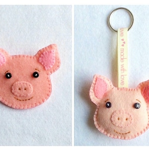 Pig PDF Sewing Pattern, DIY Keyring and Brooch, Felt Crafts, Instant Download, Easy to Sew image 9