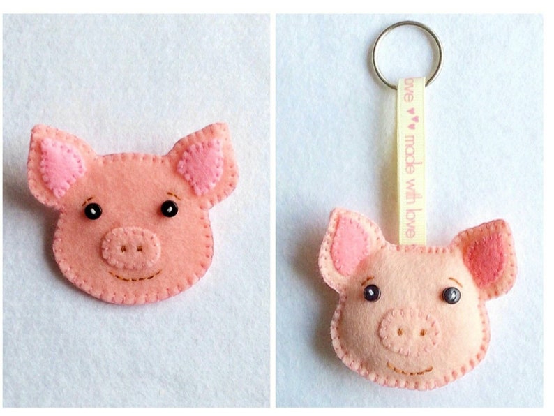 Pig PDF Sewing Pattern, DIY Keyring and Brooch, Felt Crafts, Instant Download, Easy to Sew image 9