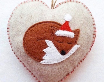 Santa Fox Heart Ornament PDF Sewing Pattern - Christmas Decoration - Felt Crafts - Easy to Sew