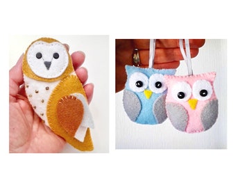 Felt Owl PDF Sewing Patterns, Set of 2 Owl and Barn Owl, Felt Crafts, Instant Download, Easy to Sew