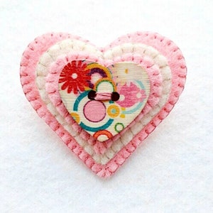 Heart Button Brooch PDF Sewing Pattern, Felt Crafts, Jewellery Pattern, Easy to Sew, Instant Download