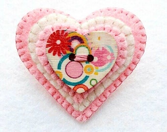 Heart Button Brooch PDF Sewing Pattern, Felt Crafts, Jewellery Pattern, Easy to Sew, Instant Download