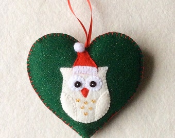 Santa Owl Heart PDF Sewing Pattern, Christmas Decoration, Felt Crafts, Instant Download, Easy to Sew