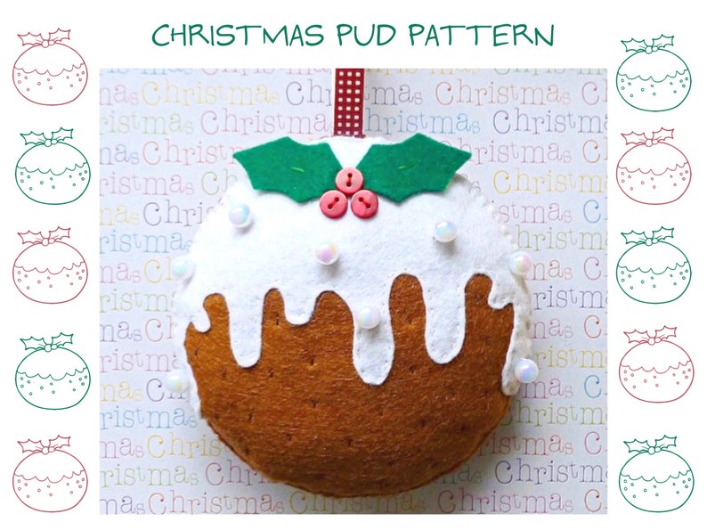 Christmas Pudding PDF Sewing Pattern, Christmas Decoration, Felt Crafts, Instant Download, Easy to Sew image 1