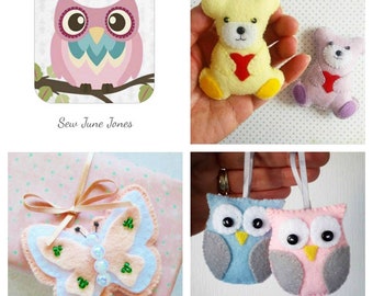 Butterfly, Owl and Teddy Bear PDF Sewing Patterns, Set of 3, Instant Download, Easy to Sew