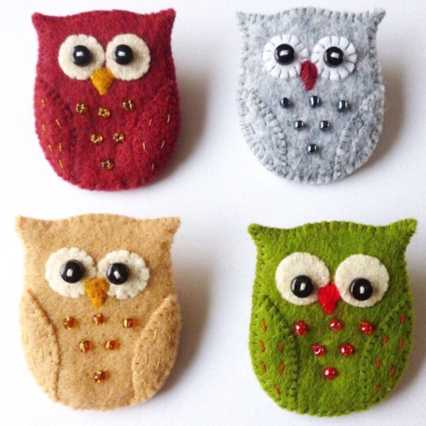 Owl Brooch Pin PDF Sewing Pattern- Instant Download - Easy to Sew