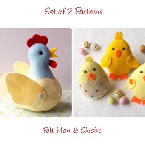 Felt Hen and Easter Chicks PDF Sewing Patterns, Set of Two, Instant Download, Easy to Sew