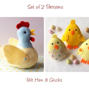 Felt Hen and Easter Chicks PDF Sewing Patterns, Set of Two, Instant Download, Easy to Sew